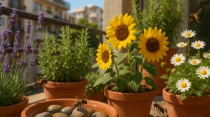 ardim urbano sustentável com flores melíferas e abelhas nativas brasileiras em ambiente de varanda